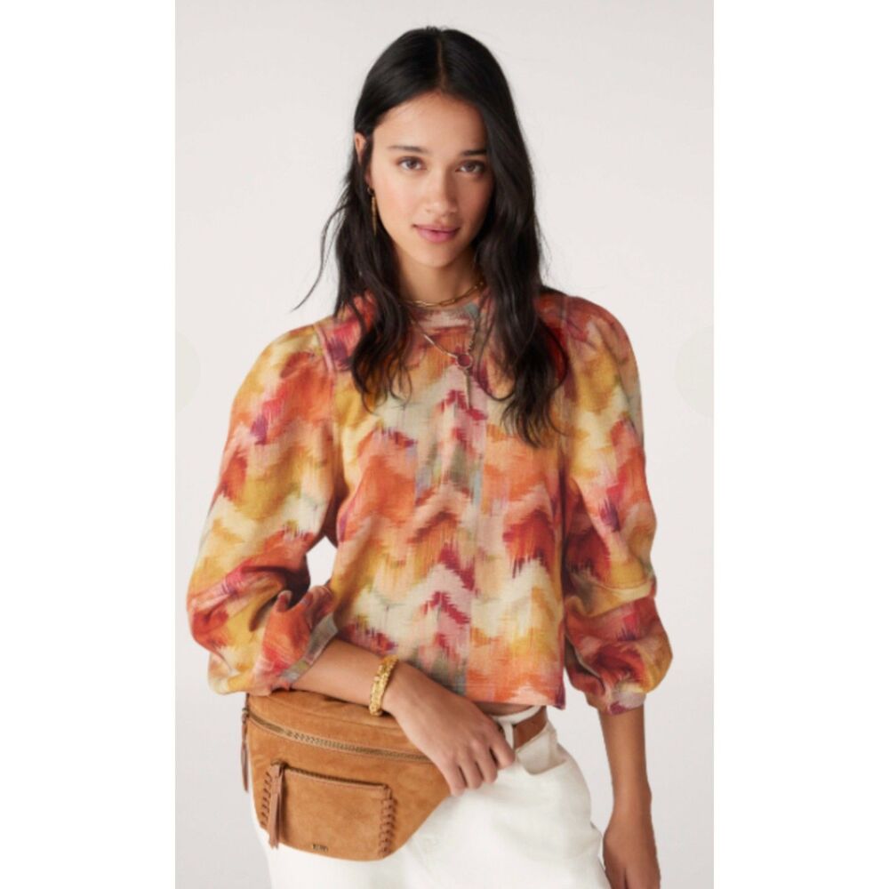 ba&sh Ikat Print Cotton Knit Puffy Sleeve Sweatshirt Multicolor XS PRISTINE